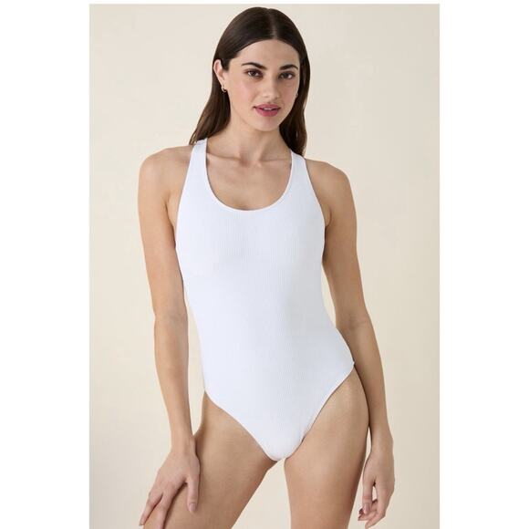 Andie Other - Andie Swim The Tulum One Piece Swimsuit White Ribbed Size M NWT